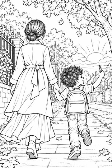 Colouring page: The walk home